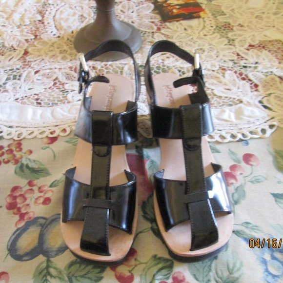 Jeffrey Campbell Black Patent Heel Sandals 6.5 NEW - Picture 7 of 13
